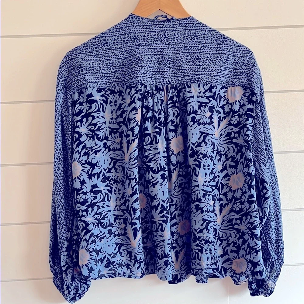 Free People Blue Boho Short Kimono Top